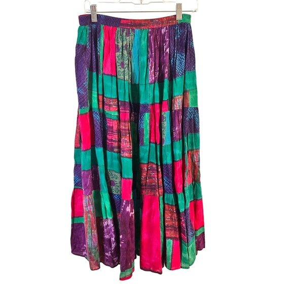 BFA Cassics Size M Patchwork Retro Maxi Skirt With Elastic Waistband - Picture 3 of 7